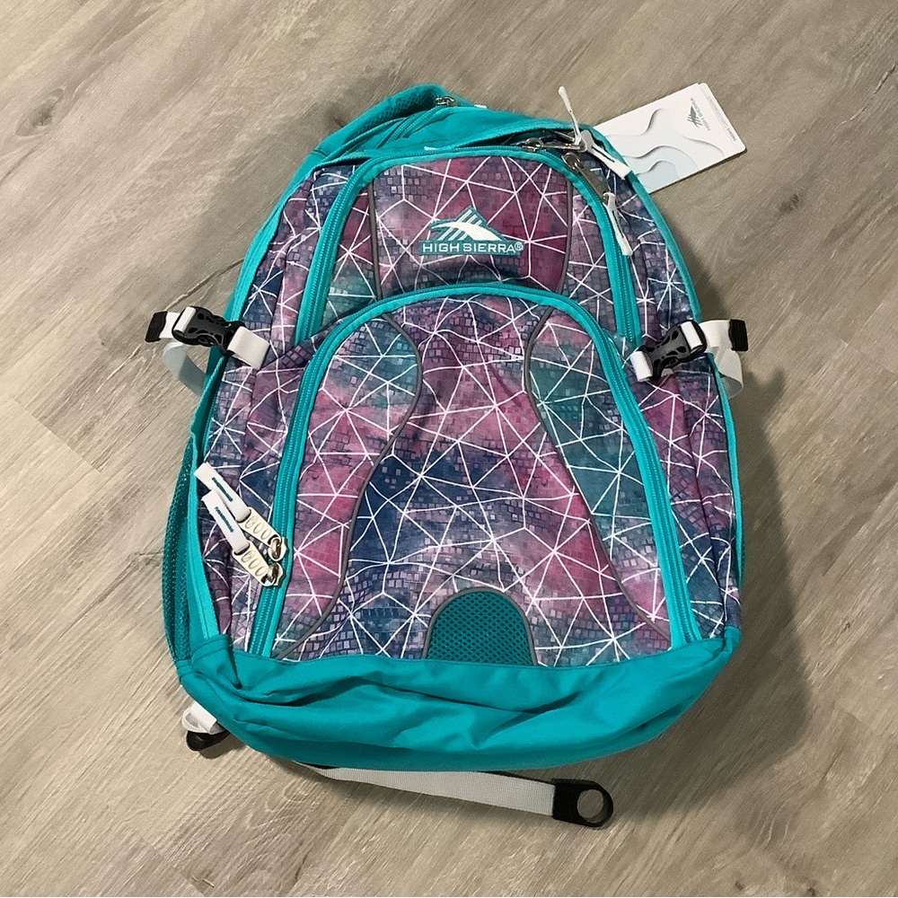 High sierra teal & purple swerve geometric backpack